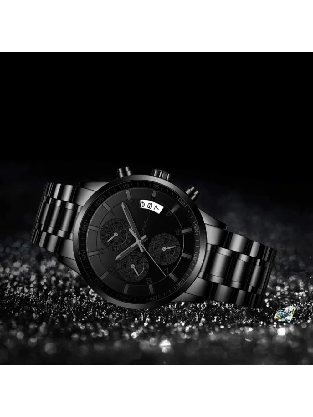 Men's All Black Analog Quartz Stainless Steel Waterproof Chronograph Wrist Watch